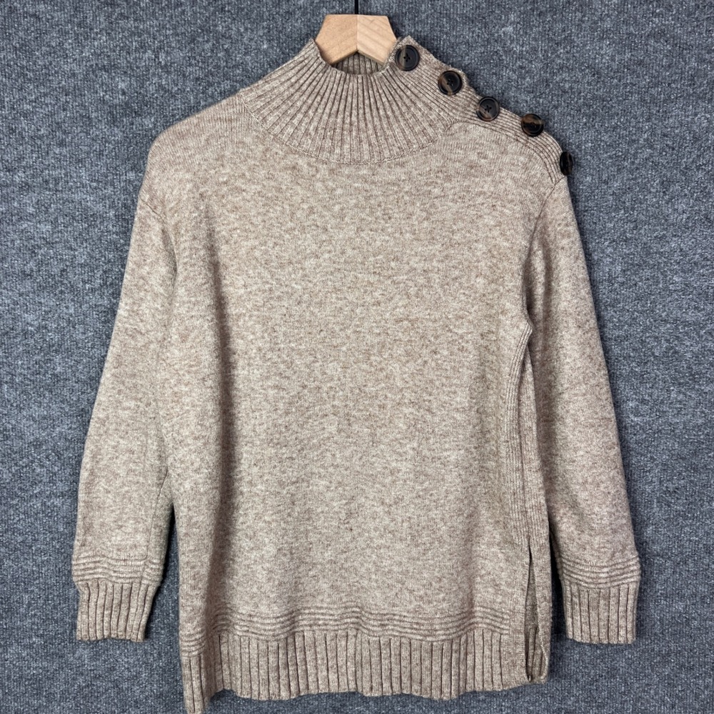 Anthropologie Sweater Womens XS Button Mock Neck‎ Long Sleeve Knit Pullover